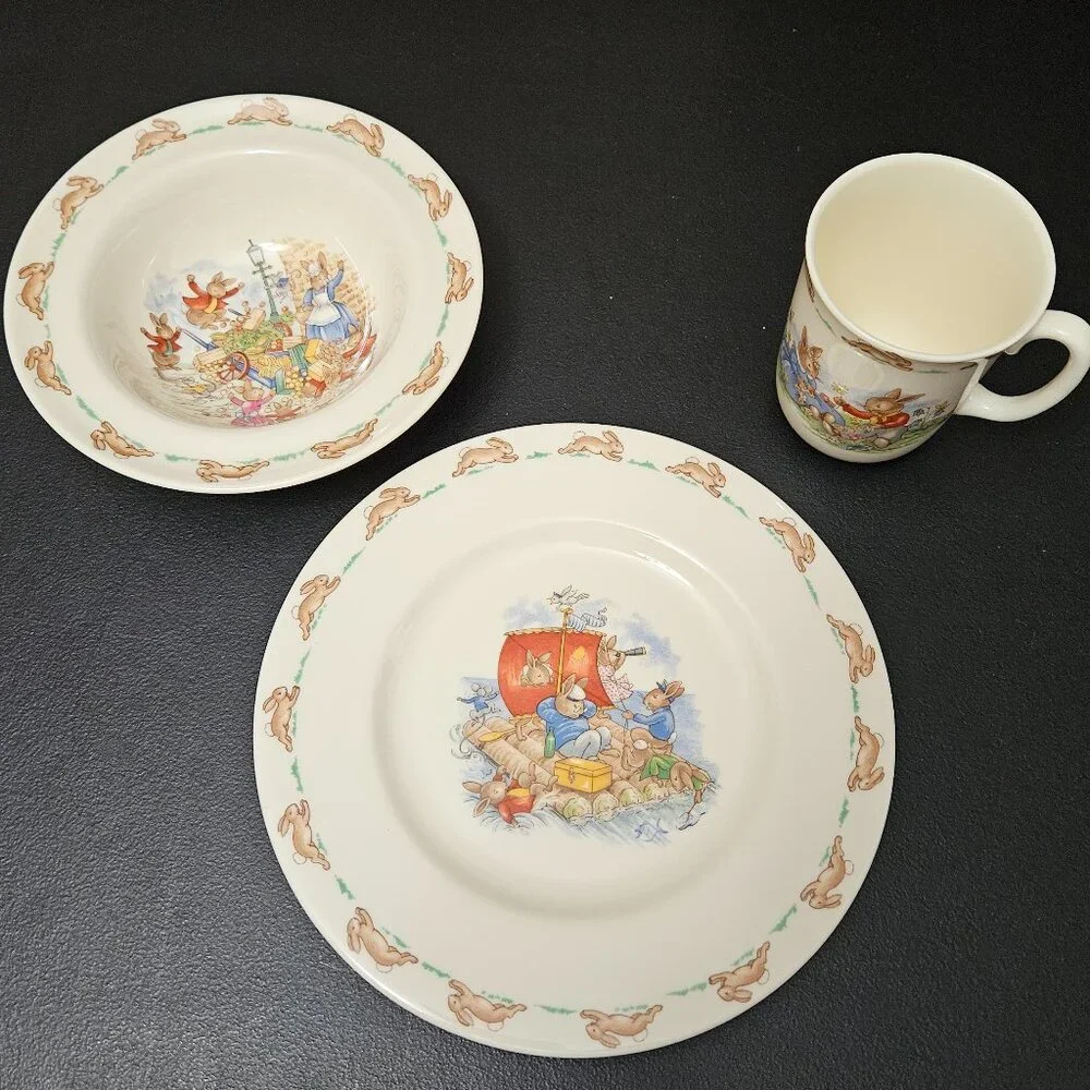 Vtg Royal Doulton Bunnykins 3 pc. English Fine Bone China – Plate, Bowl, Cup